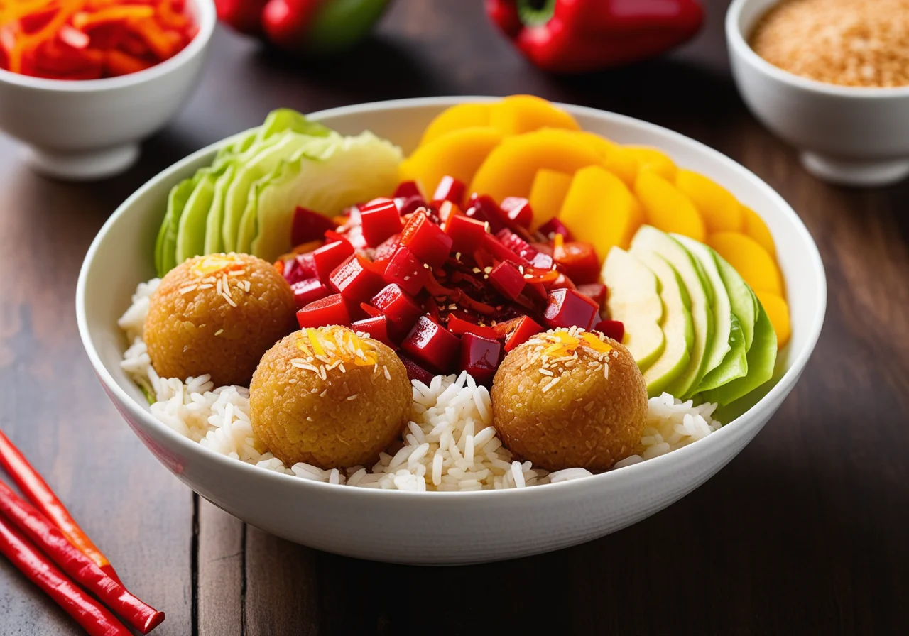Asian Rice Balls with Chinese Cabbage and Mango