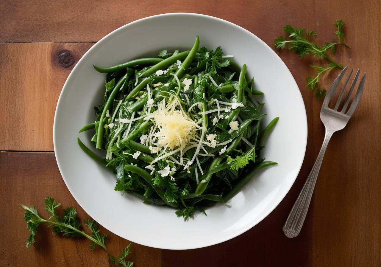 Mangold Salad with Green Beans and Sheep Cheese (Pecorino)