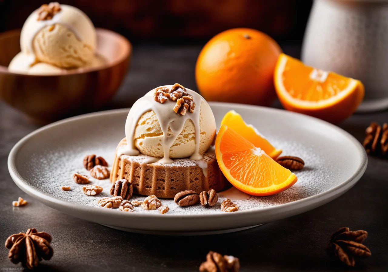 Walnut Ice Cream with Liqueur and Orange