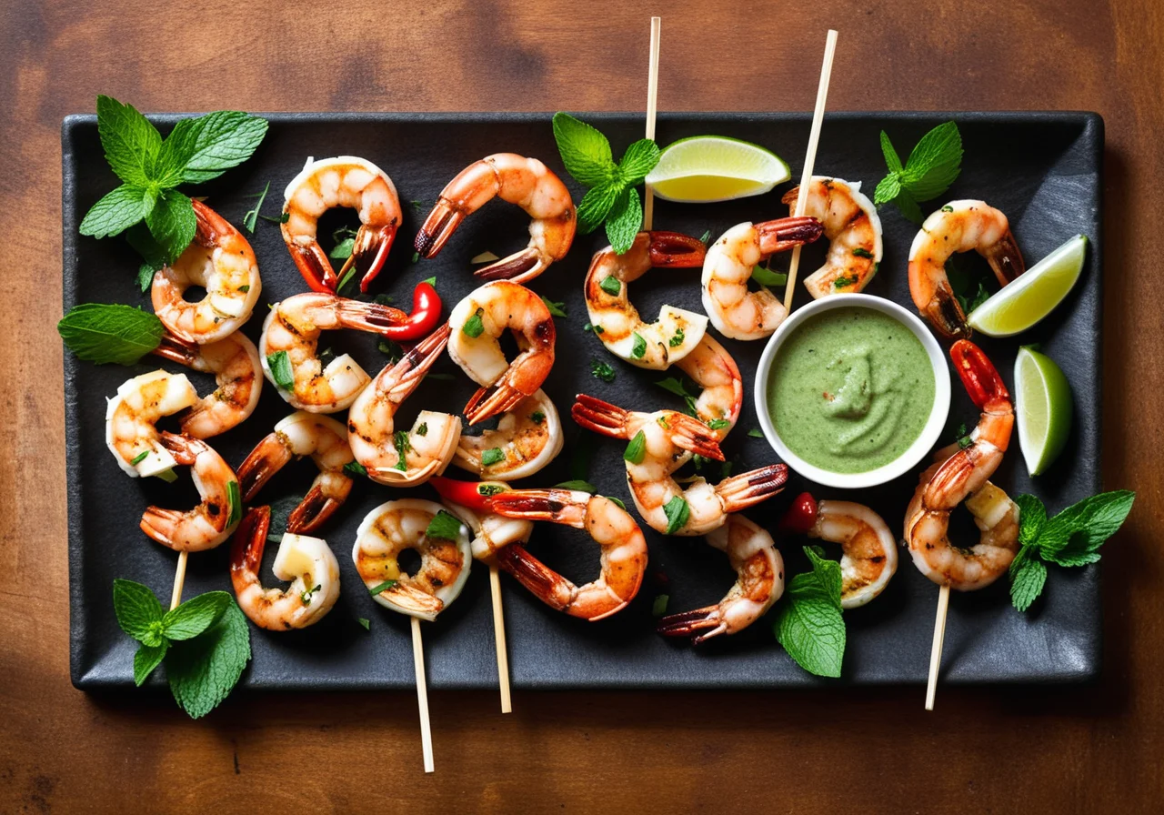 Shrimp Skewers with Chili Herb Dip