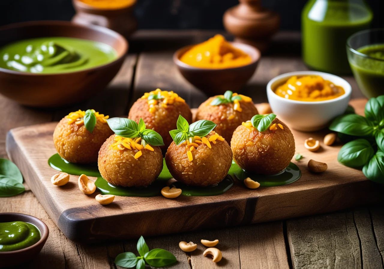 Paprika Rice Balls with Green Sauce