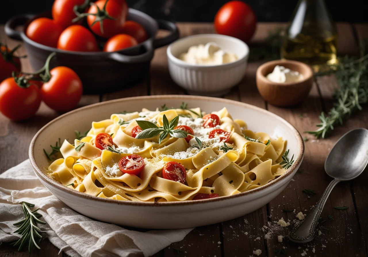 Tagliatelle Bake with Cheese and Tomatoes