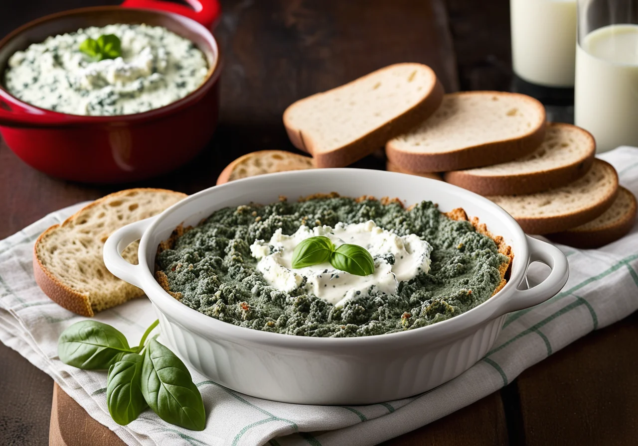 Spinach Goat Cheese Dip with Pan Bread