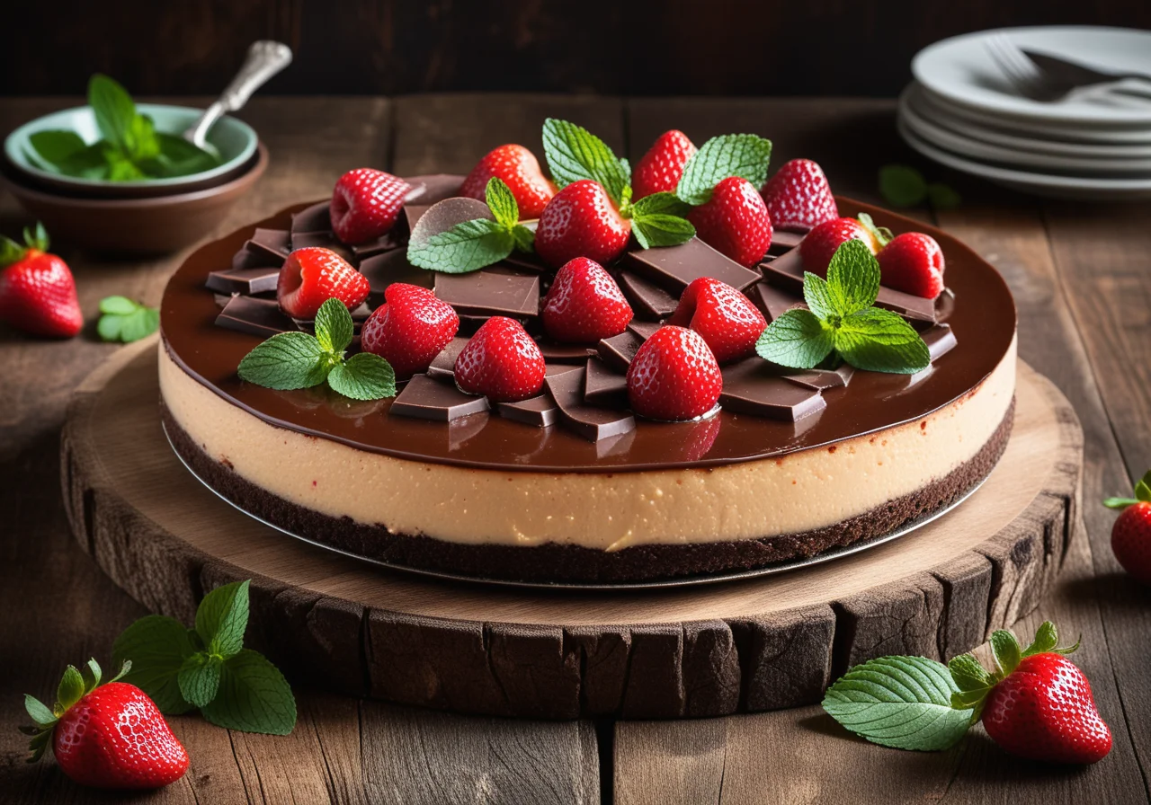 Chocolate Cheesecake with Strawberries