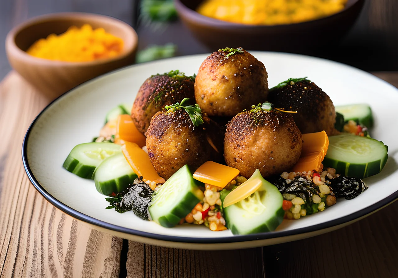 Tofu Balls on Bulgur Salad