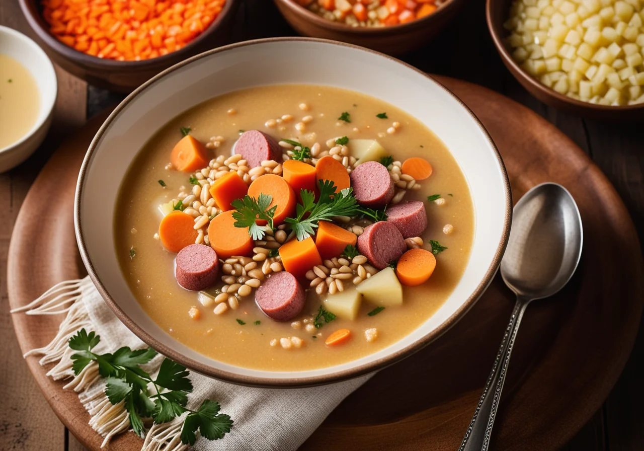 Barley Soup with Sausage Slices