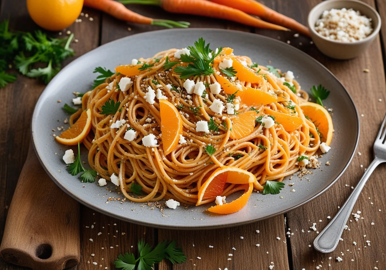 Carrot Spelt Spaghetti with Sheep Cheese