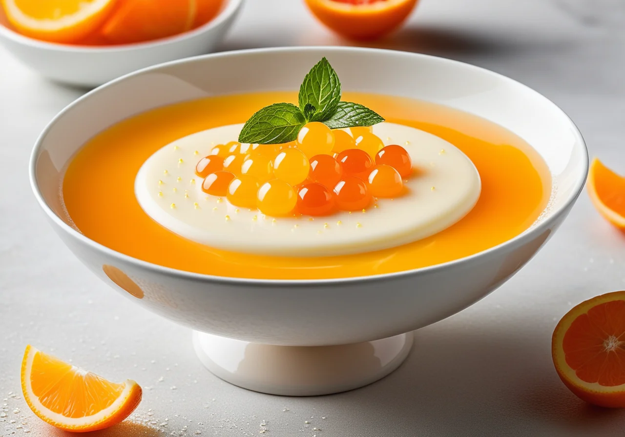 Vanilla Cream and Orange Caviar from Molecular Gastronomy