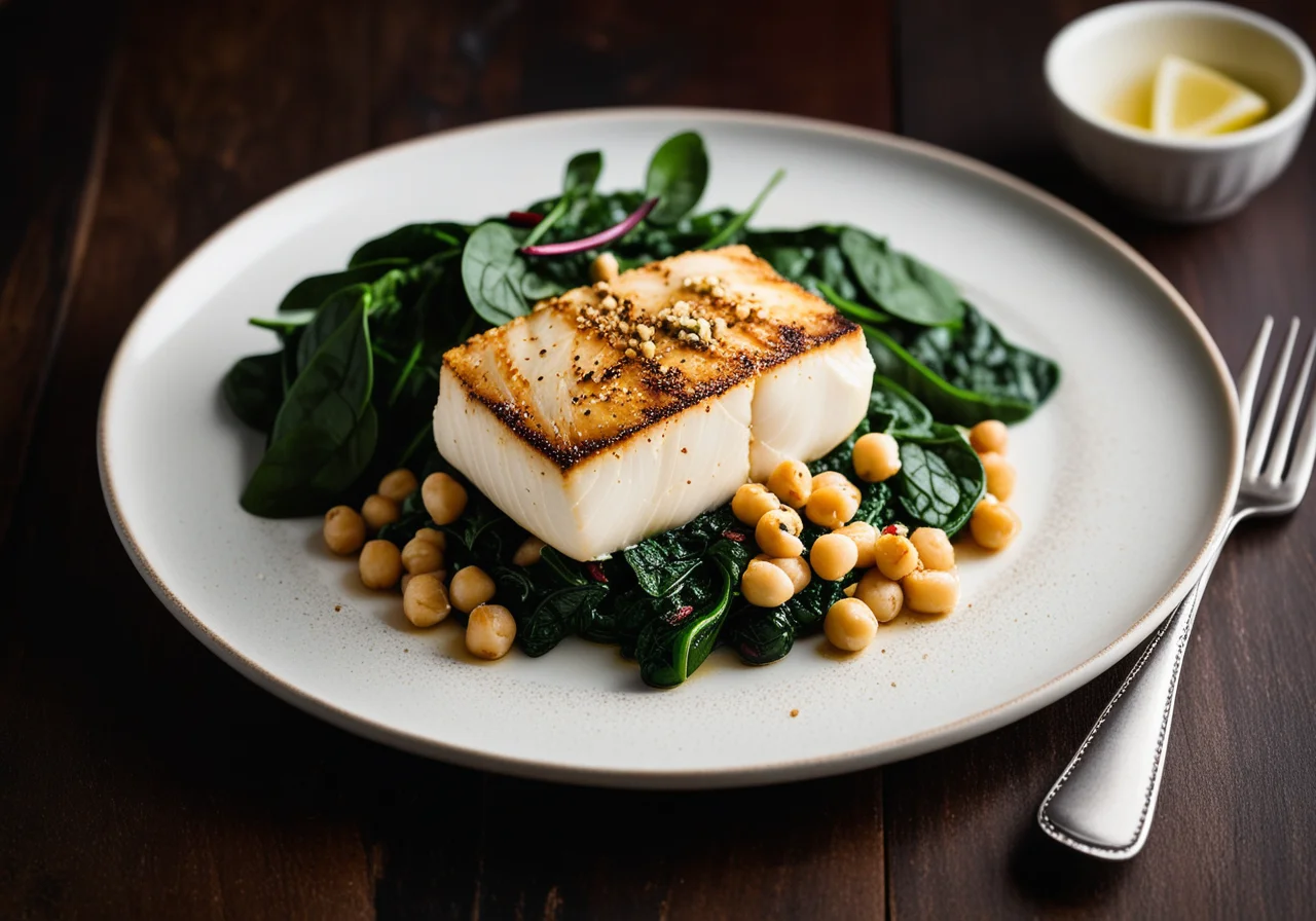 Gratinated Halibut Steak with Chickpeas