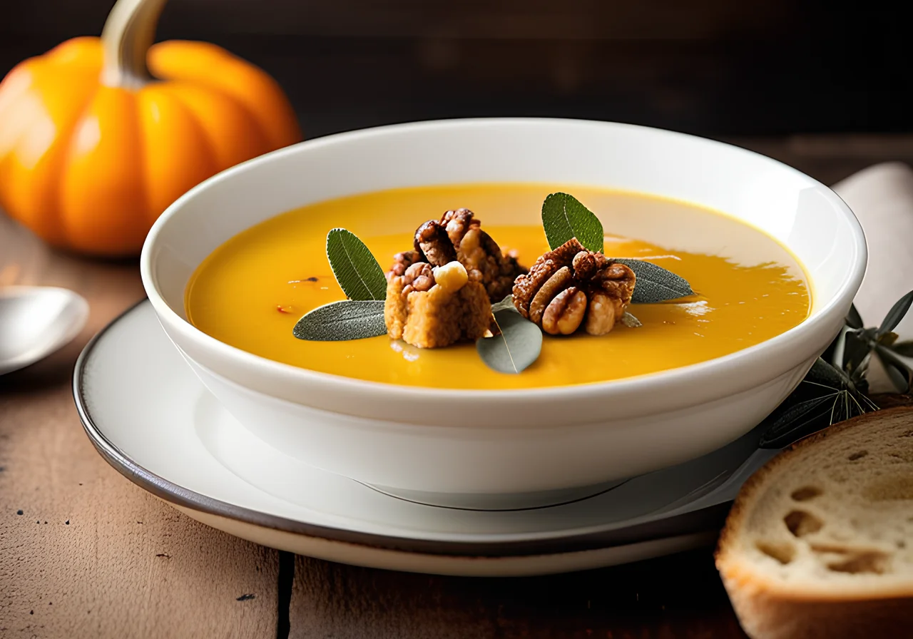 Pumpkin Soup with Sage and Walnuts