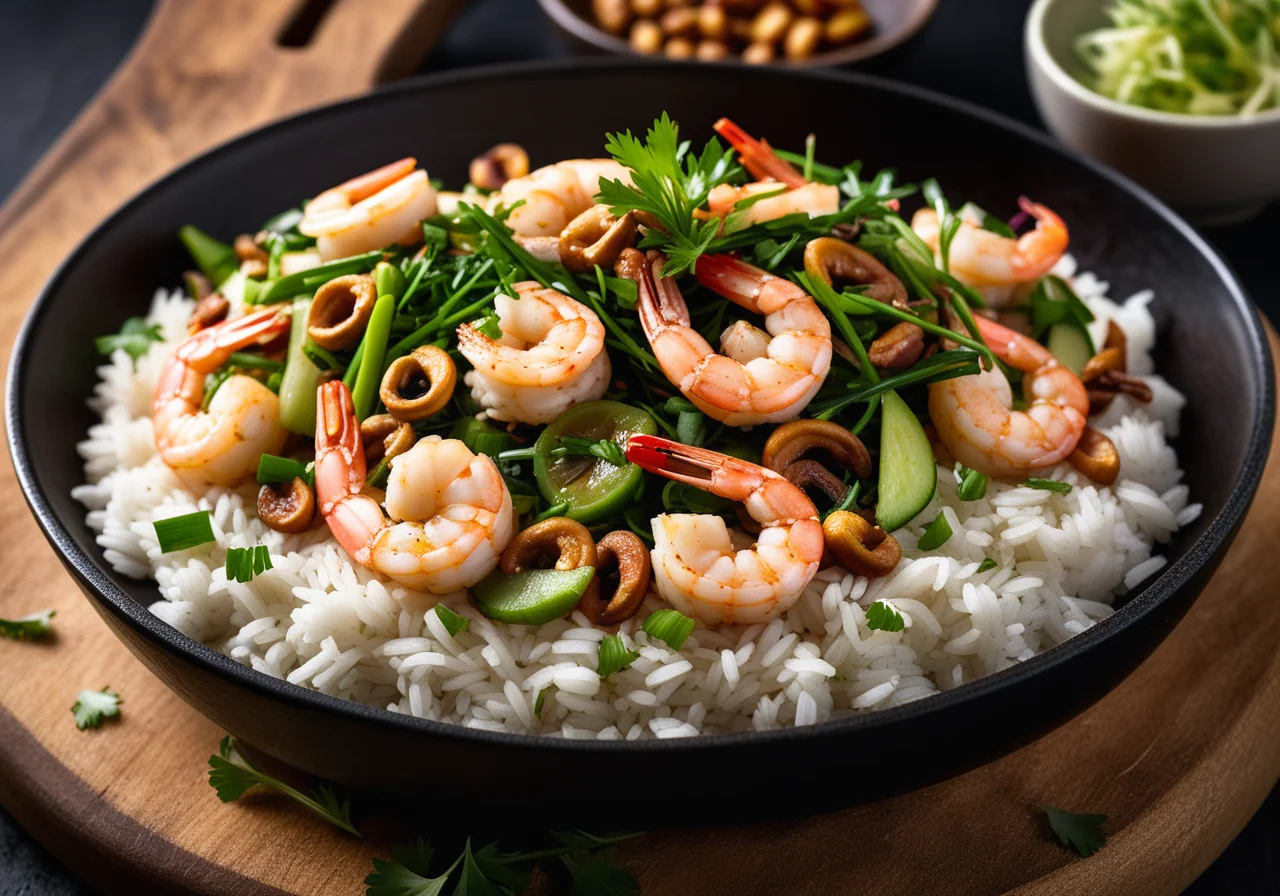 Rice Pan with Vegetables and Shrimp