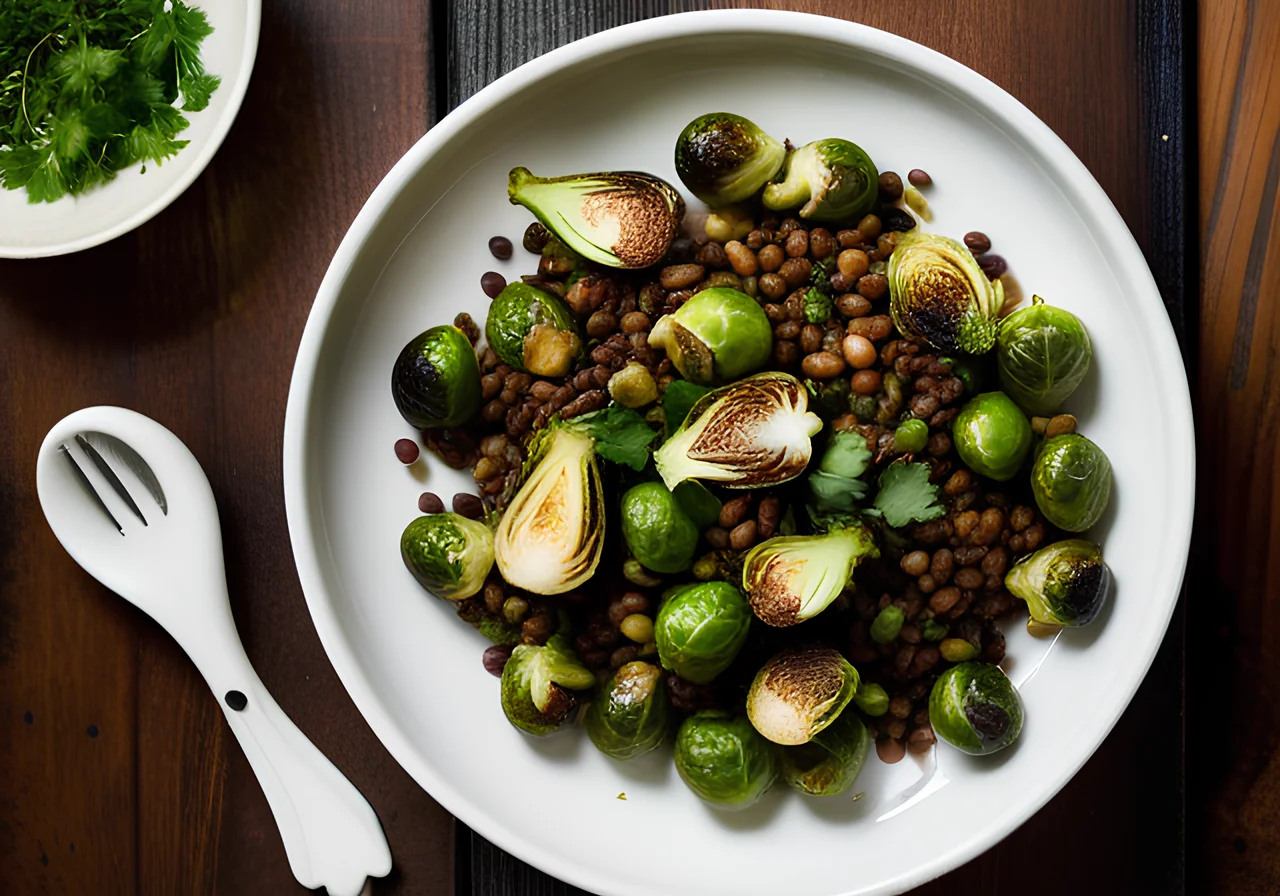 Roasted Brussels Sprouts with Mountain Lentils
