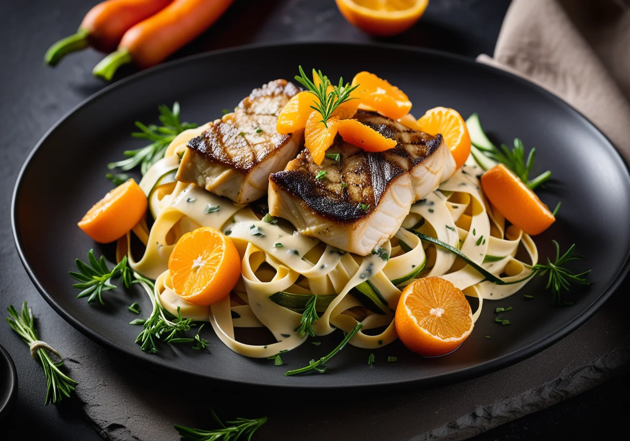 Sea bass with vegetable noodles