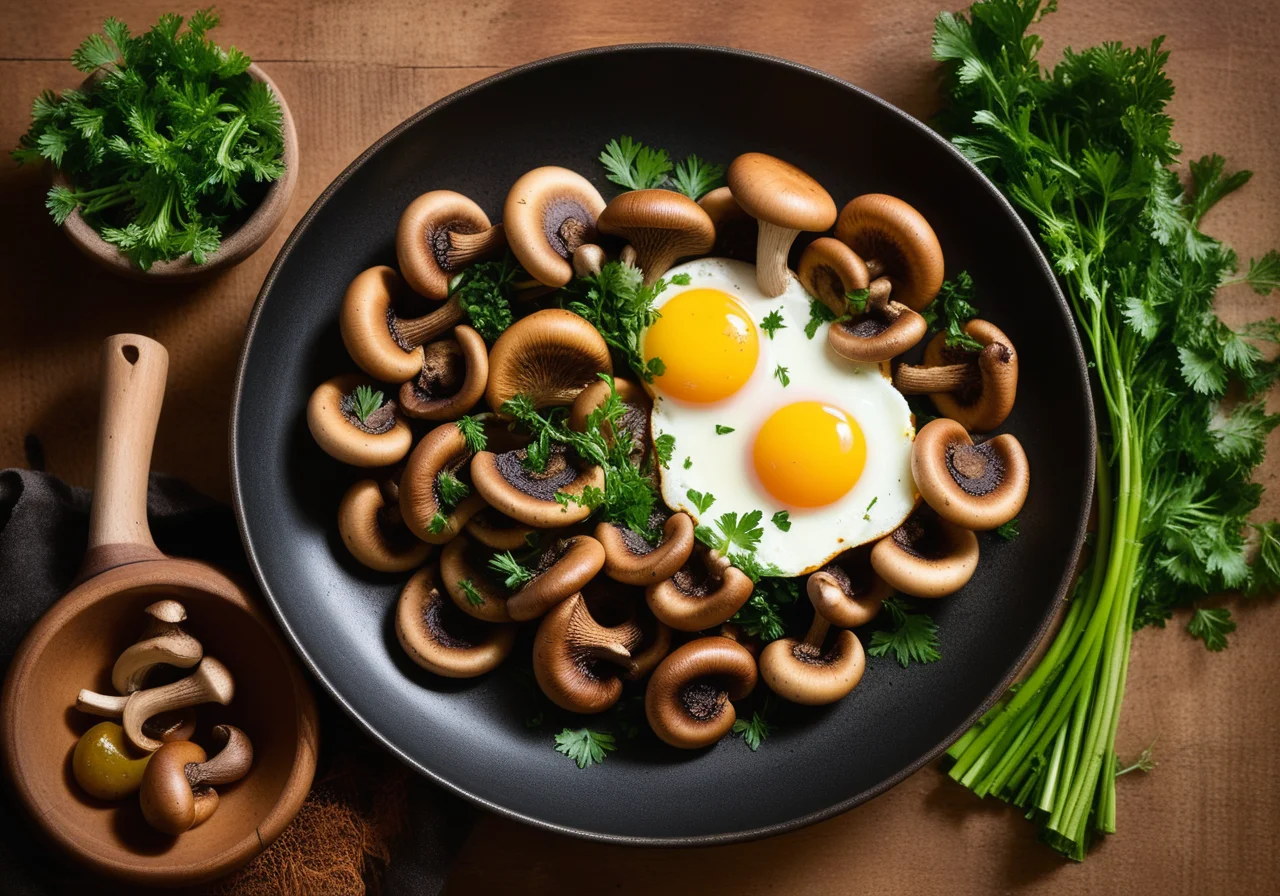 Autumn Trumpets with Fried Egg