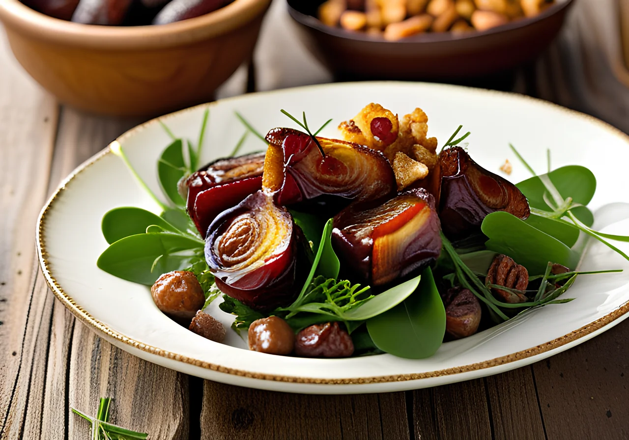 Field Salad with Dates Wrapped in Bacon