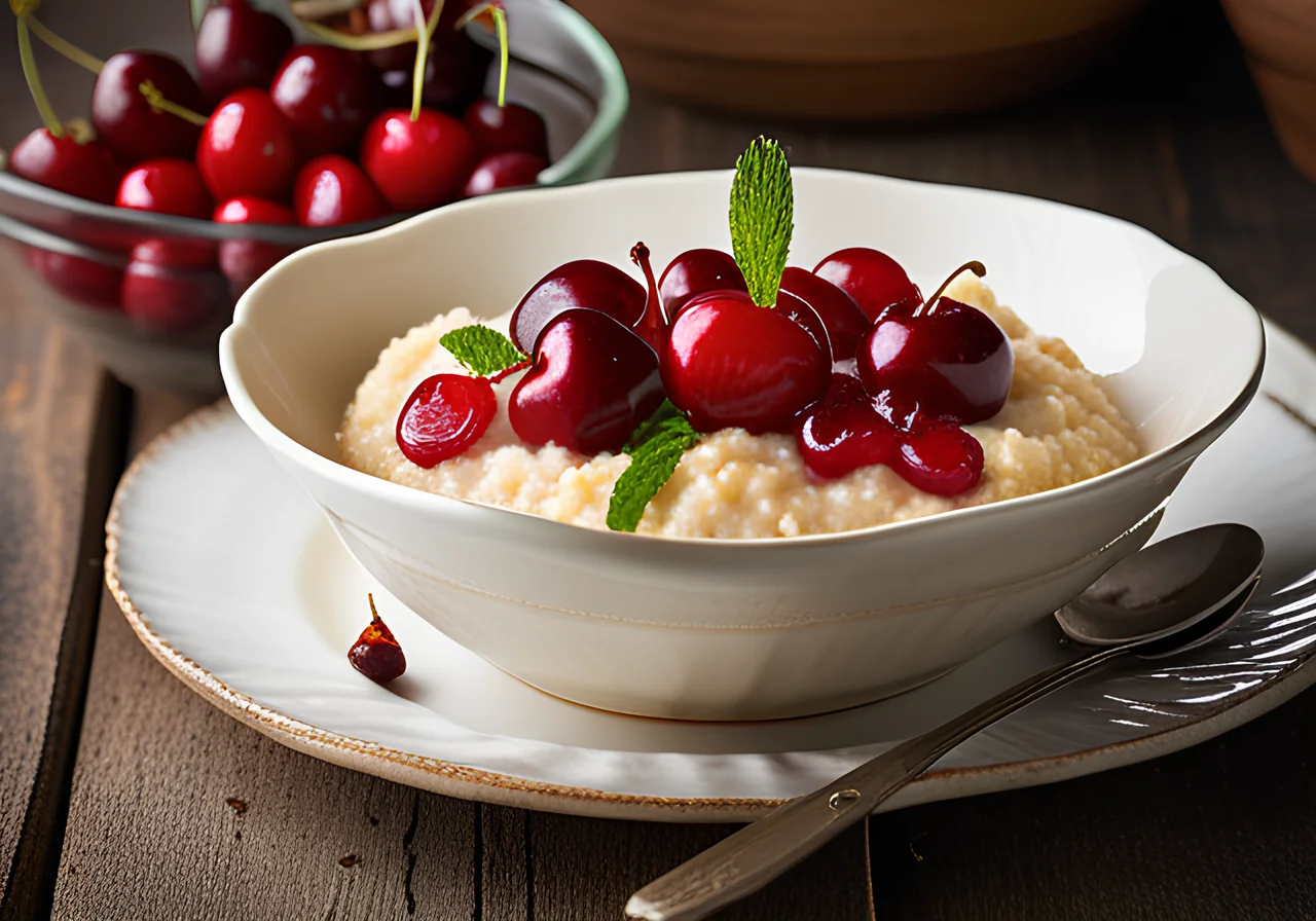 Whole Grain Rice Pudding with Cherries