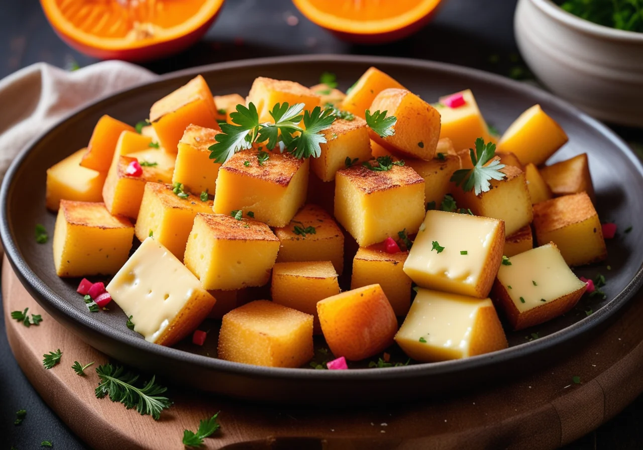 Fried Cheese Potatoes with Pumpkin Cubes