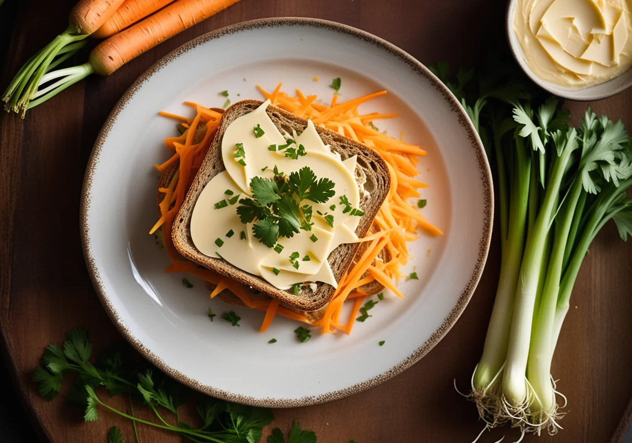 Leek and Carrot Toast with Raclette Cheese