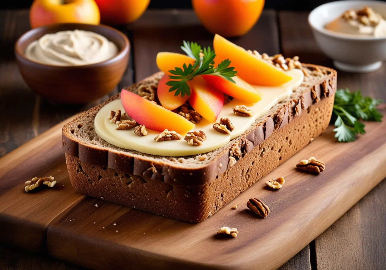 Whole Grain Bread with Cream Cheese, Nuts and Carrots