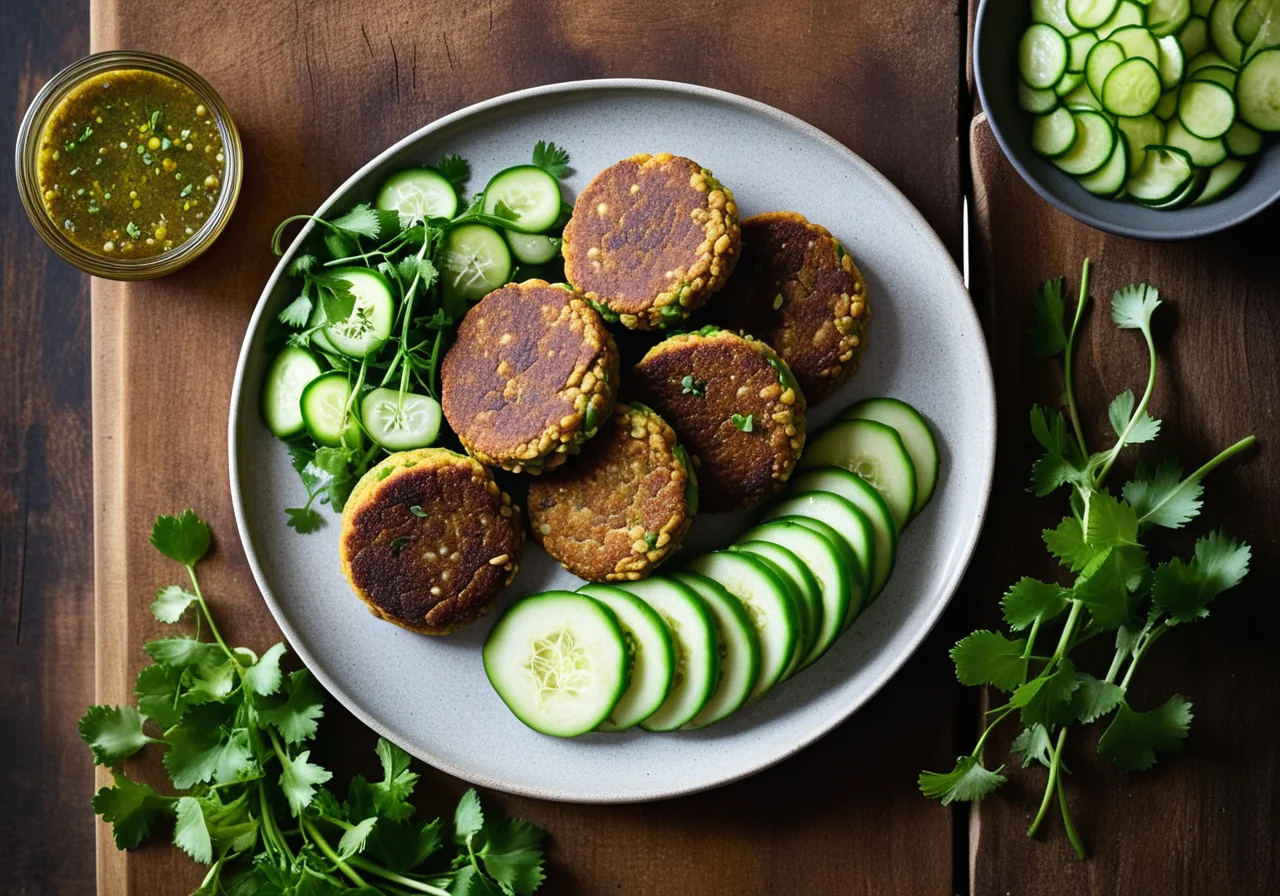 Lentil Ginger Patties with Cucumber Salad