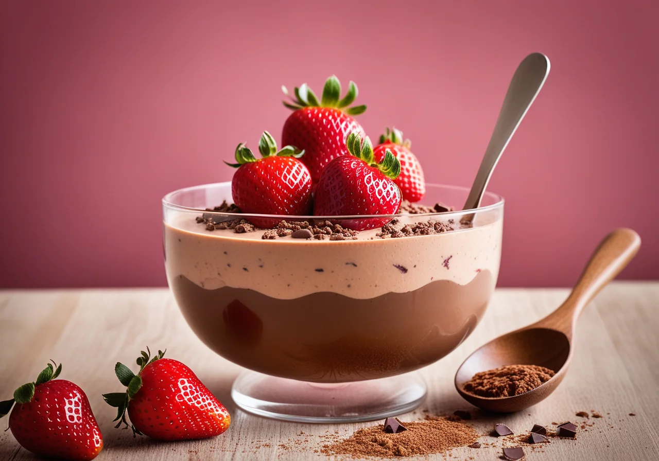 Yogurt Chocolate Mousse with Strawberries