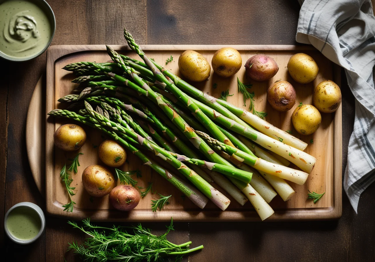 Green Asparagus with Herb Sauce and Potatoes