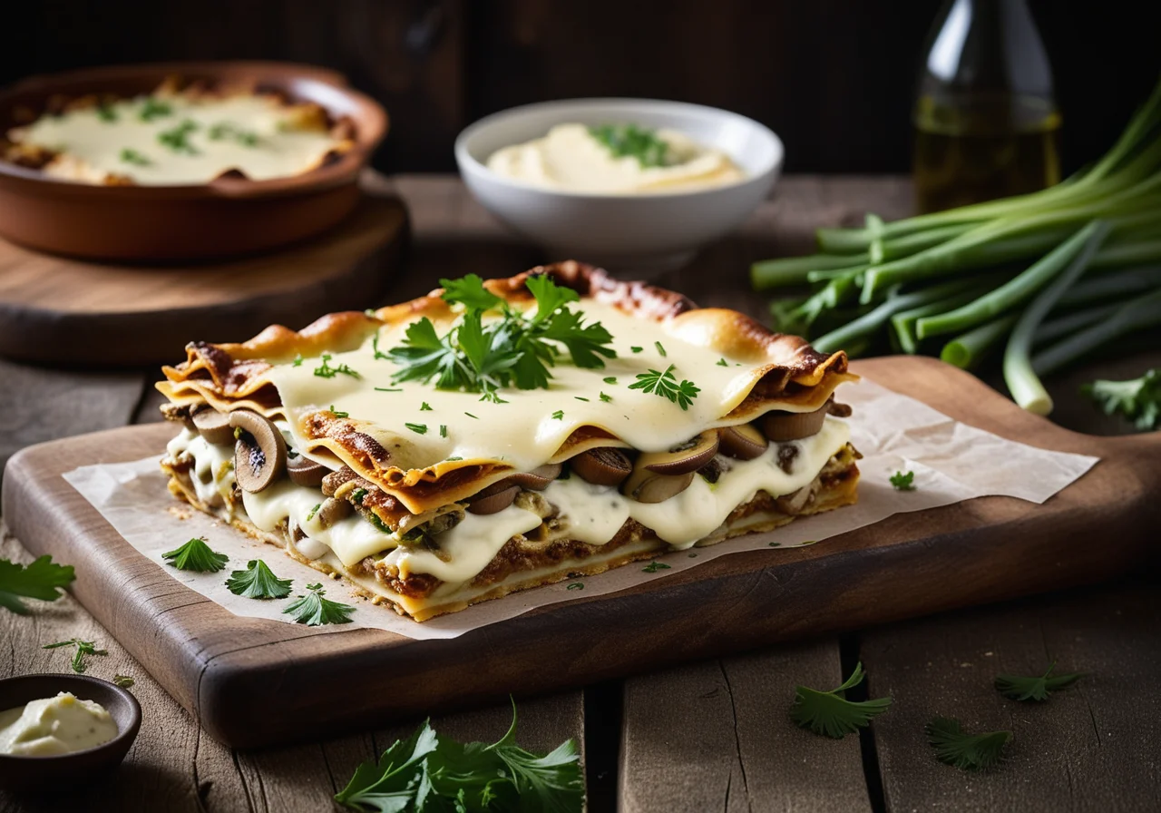 Open Lasagna with Leek and Mushrooms