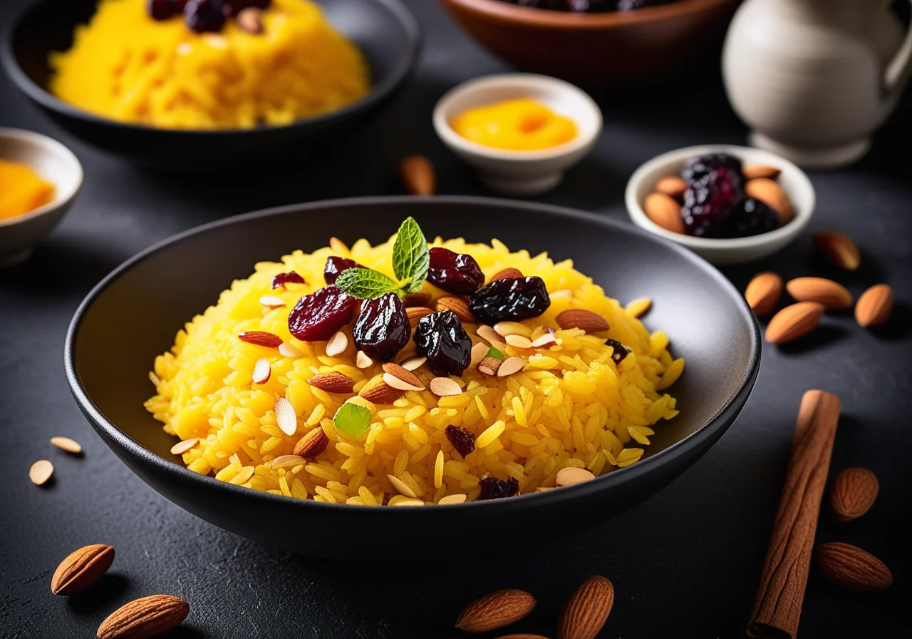 Saffron Rice with Almonds and Raisins