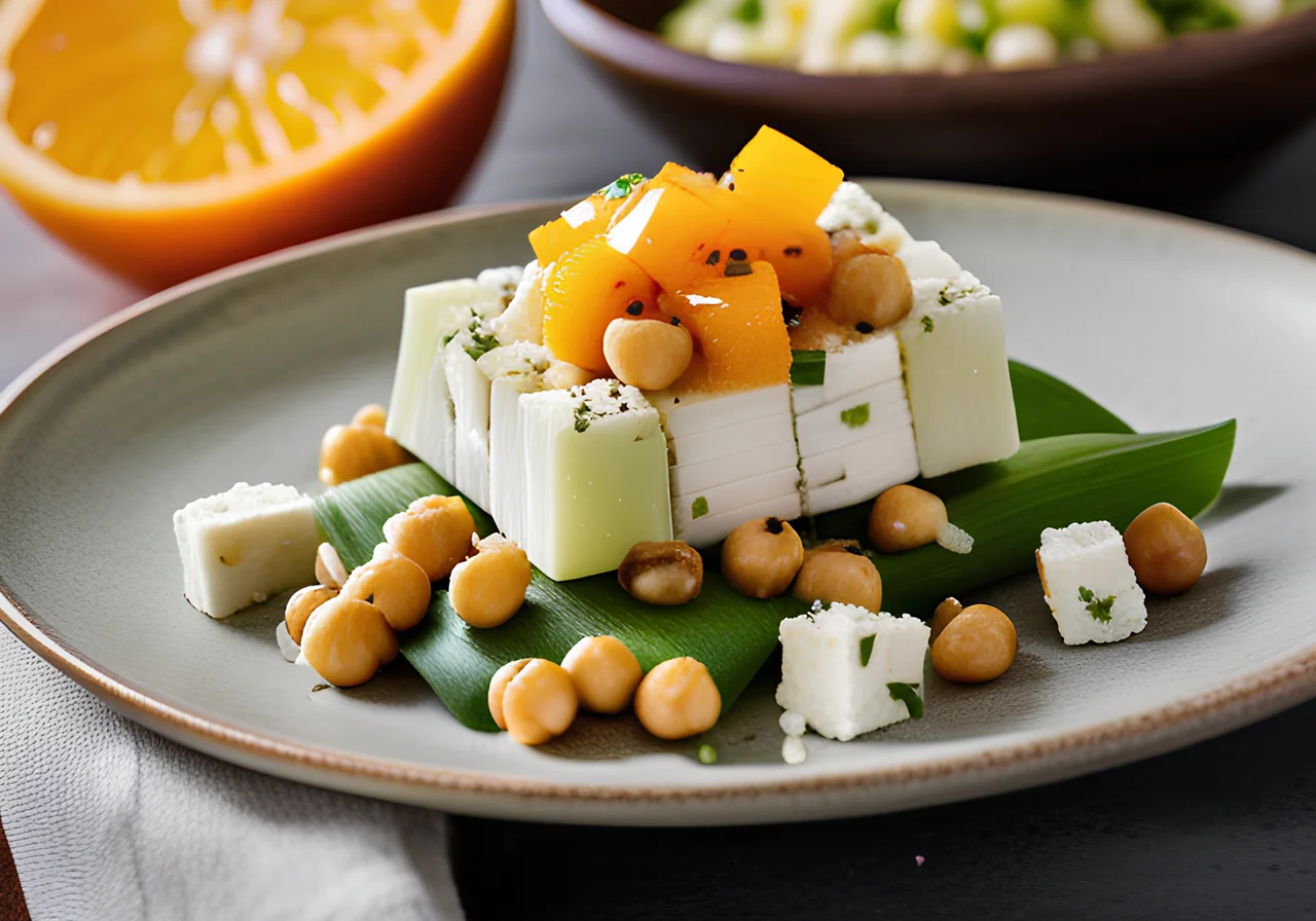 Feta on Leek with Chickpeas and Orange Salsa