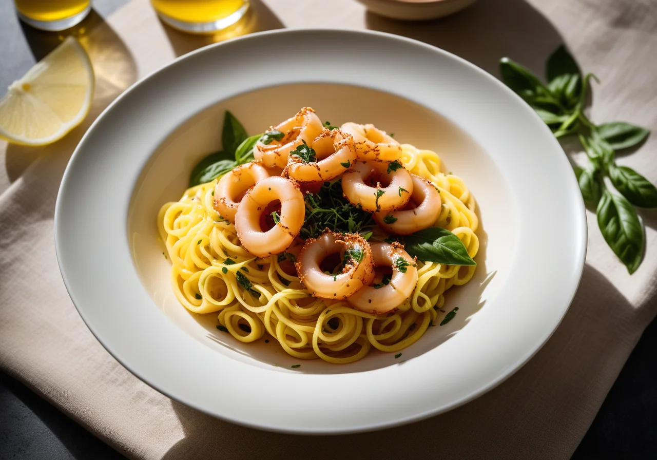 Saffron Noodles with Squid