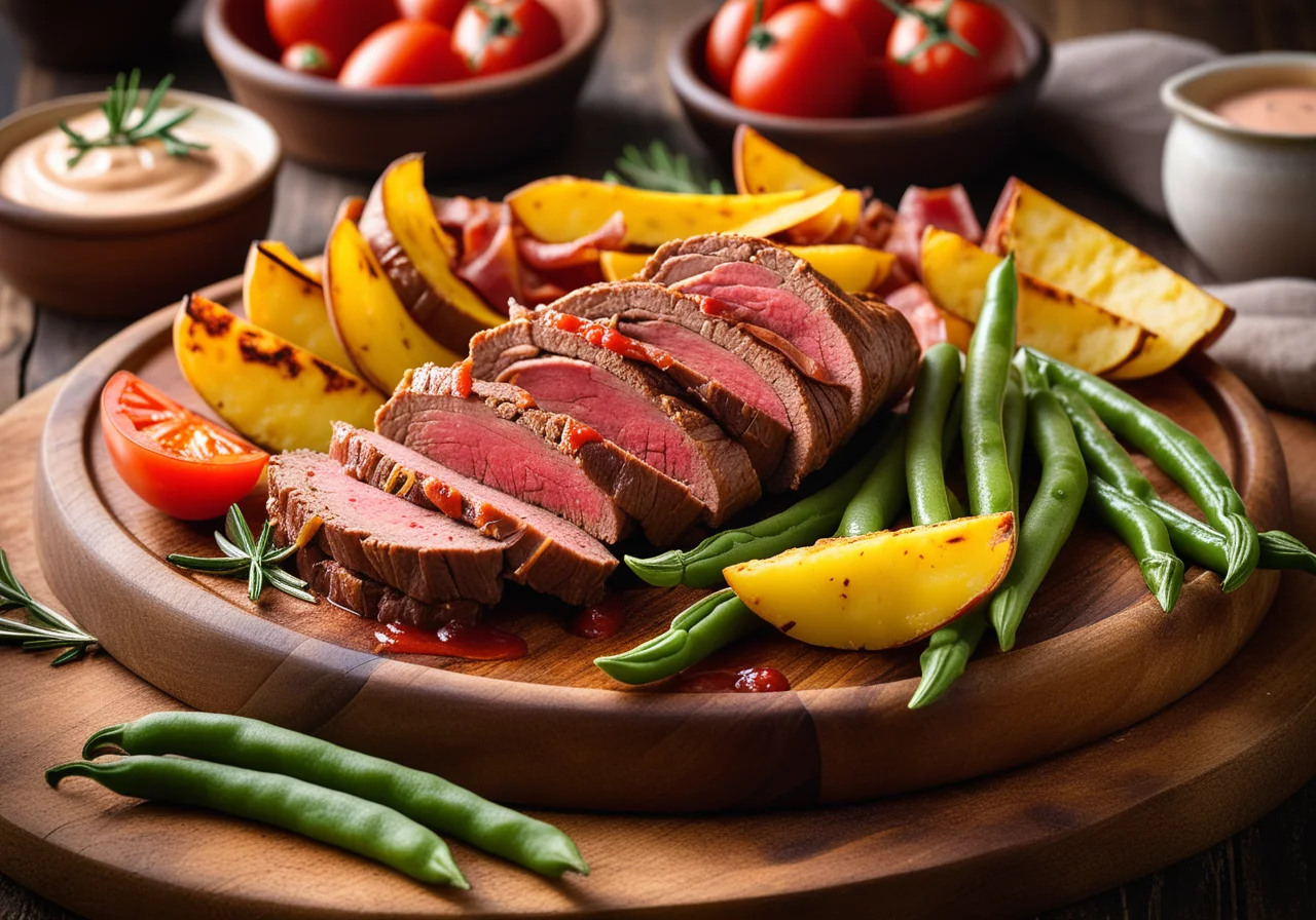 Beef roulades with bacon beans and potatoes