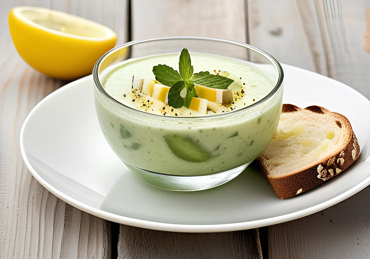 Cold Cucumber Soup and Matjes Tartare on White Bread