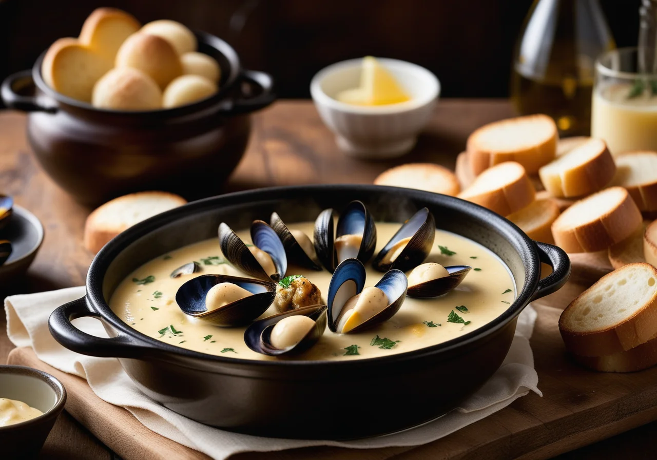 Cheese Fondue with Mussels