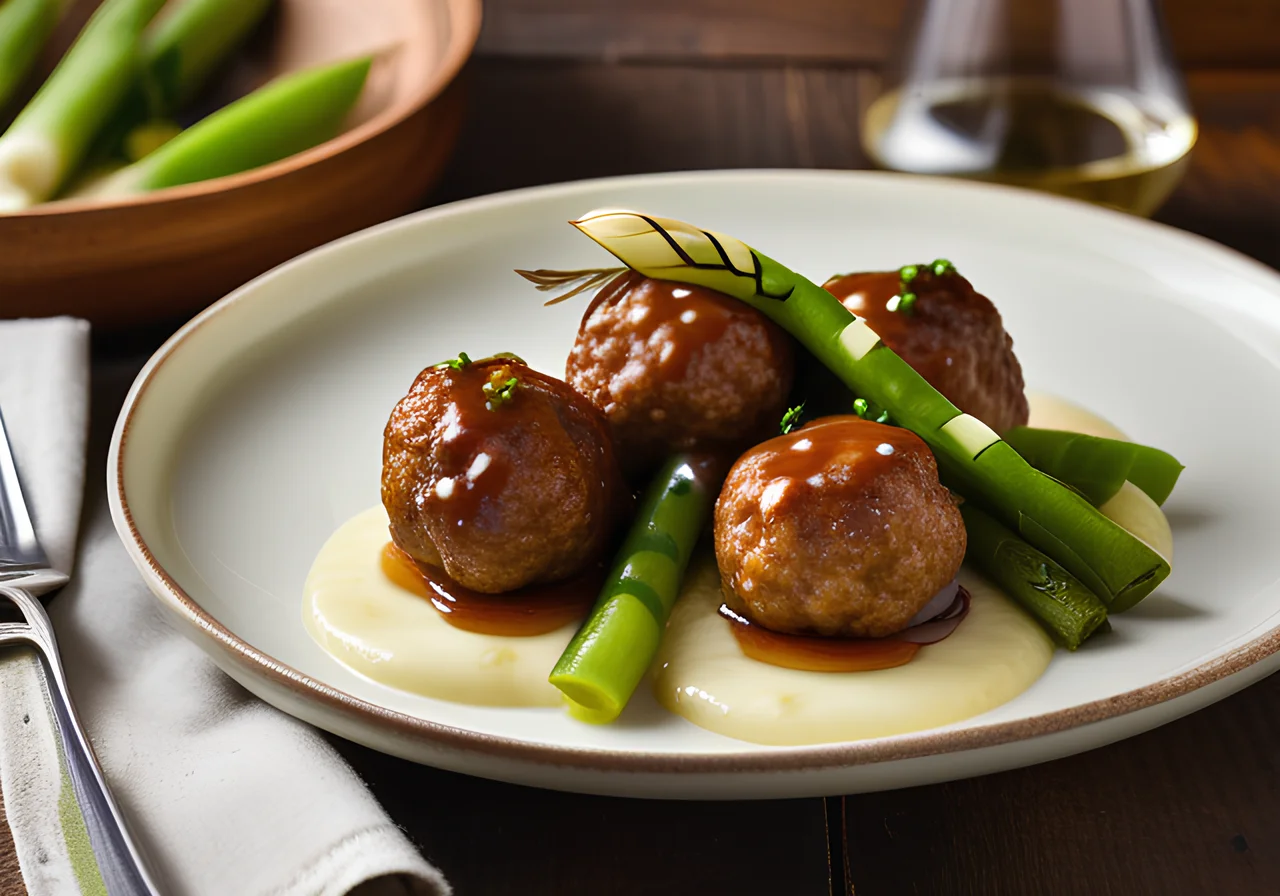 White Asparagus with Meatballs and Vegetable Sticks