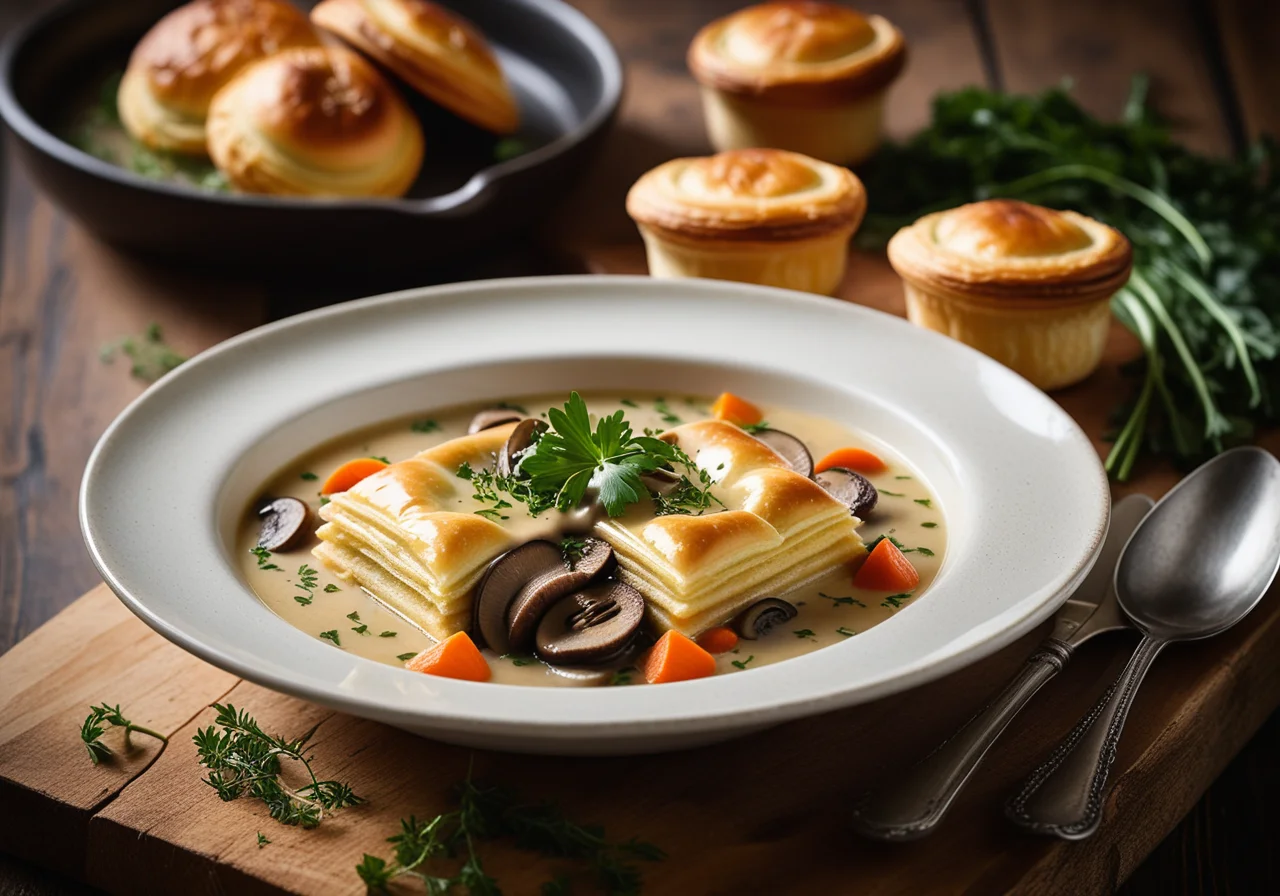 Mushroom Vegetable Soup with Puff Pastry
