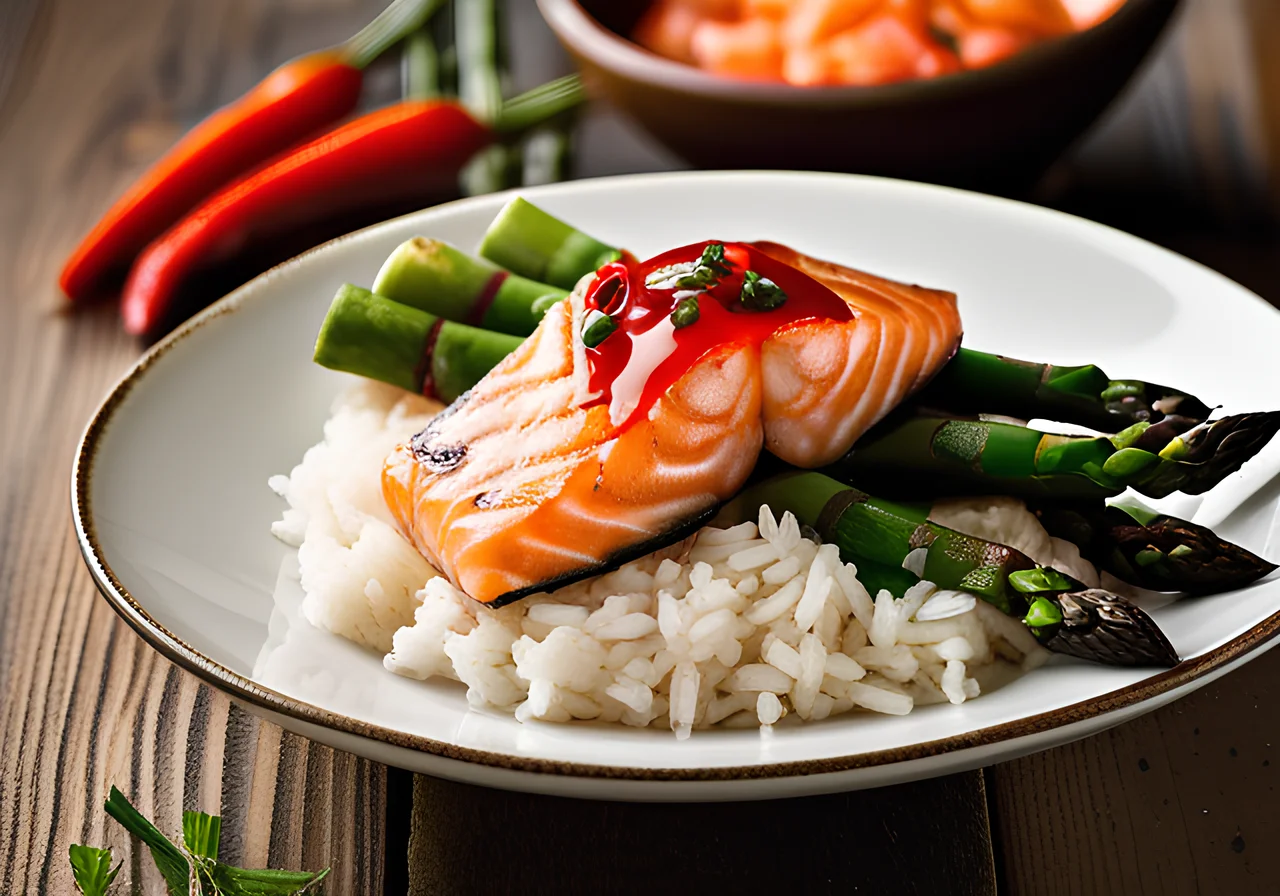 Salmon with Shrimp and Asparagus from the Wok