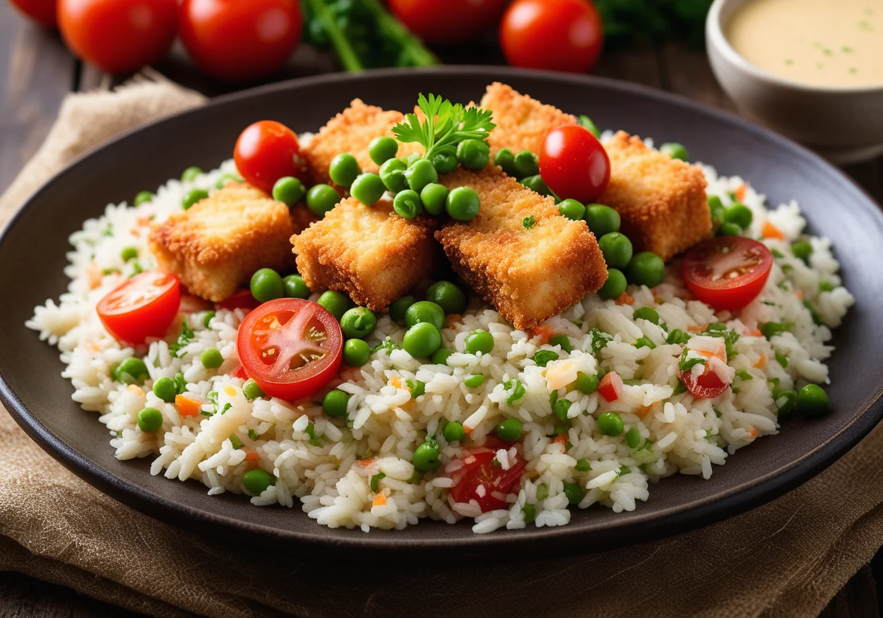 Breaded Fish Pieces with Vegetable Rice
