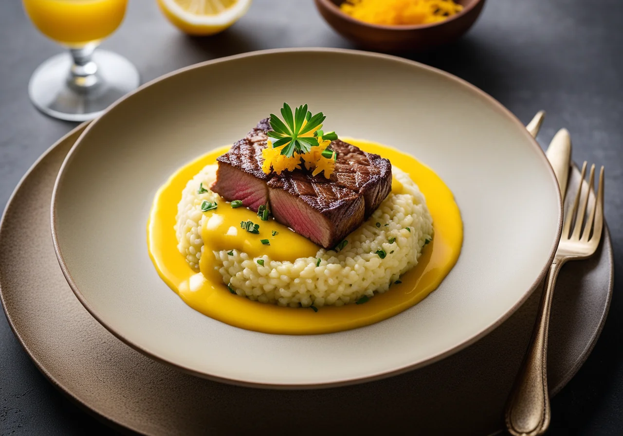 Seezungenfilet mit zitroniger Safransoße und Bärlauchrisotto