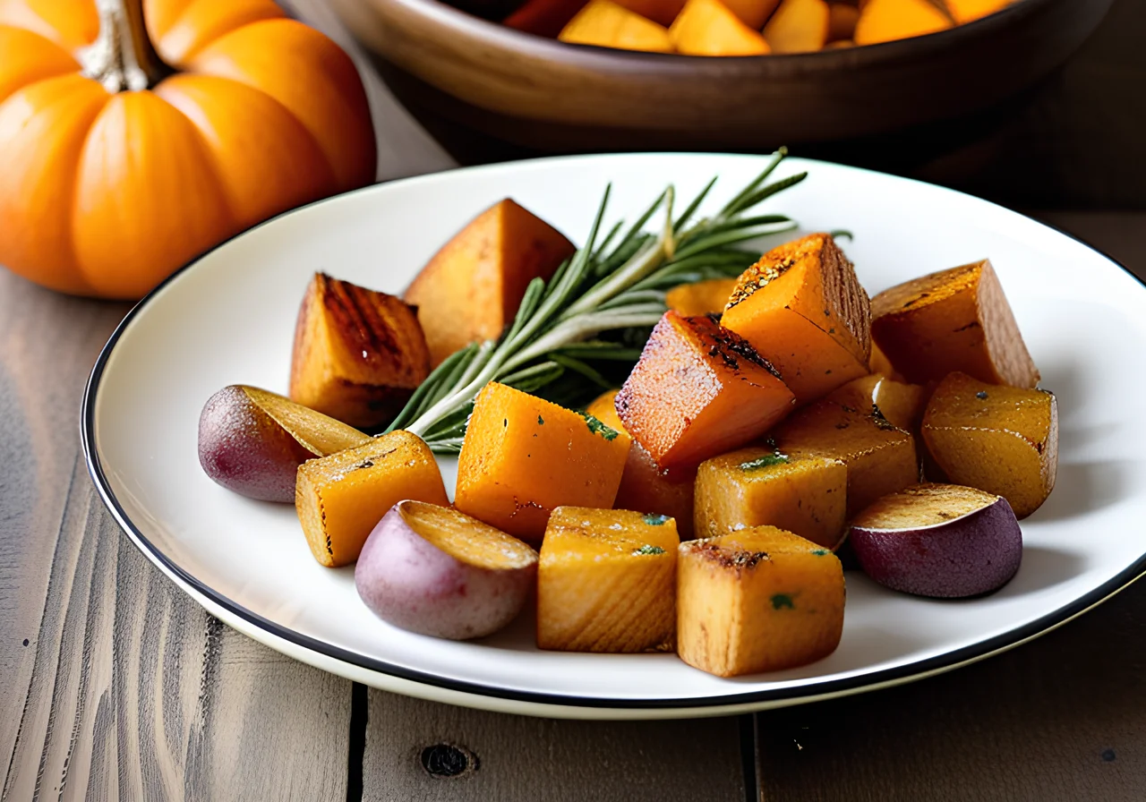 Pumpkin and Potatoes in the Oven