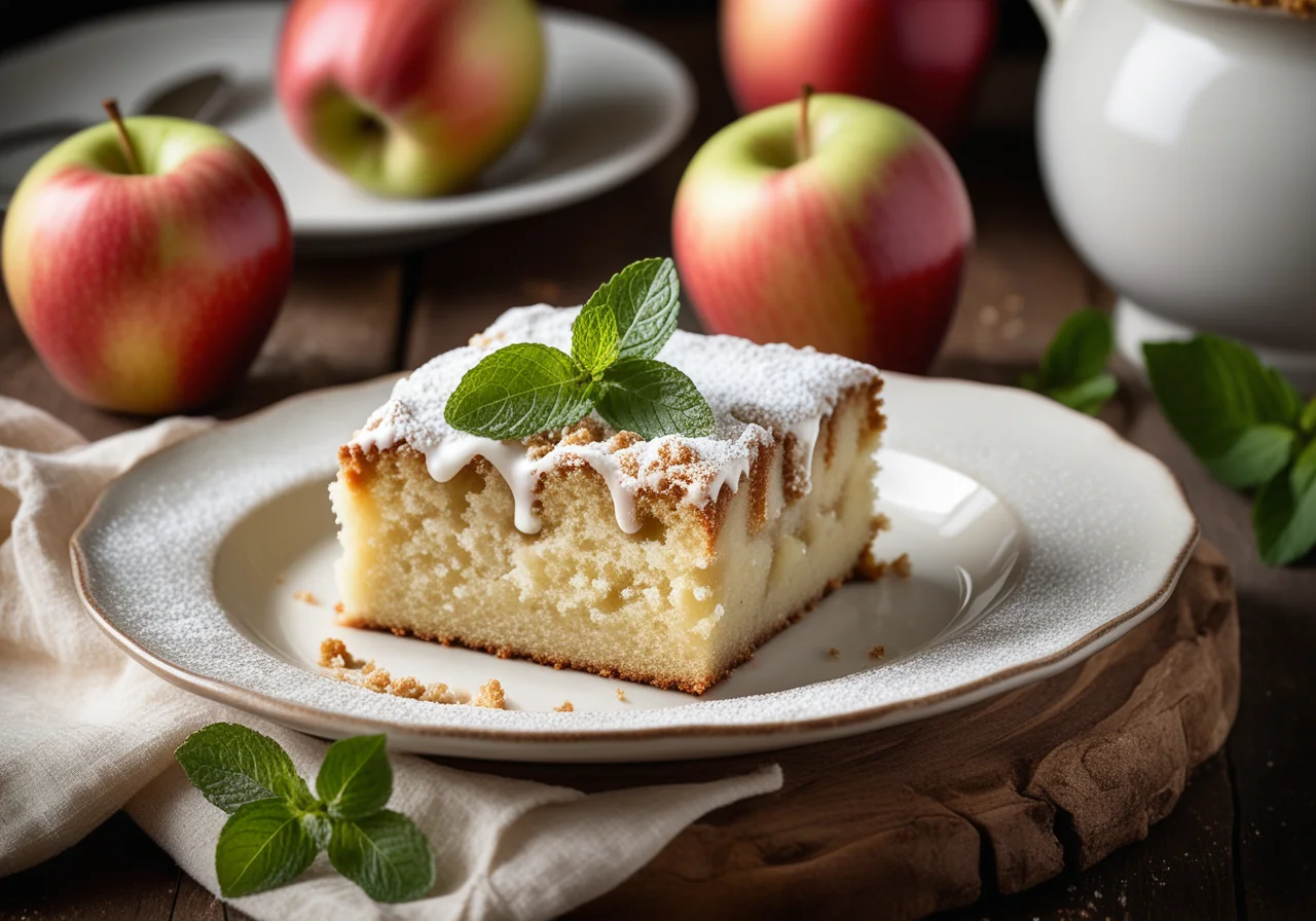 Apple Cake with Crumb Topping and Vanilla Sauce