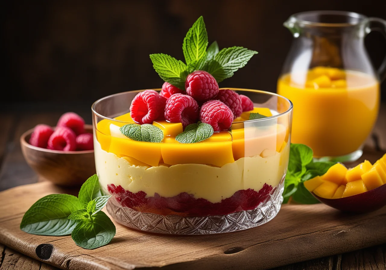Mango Parfait with Raspberry Sauce