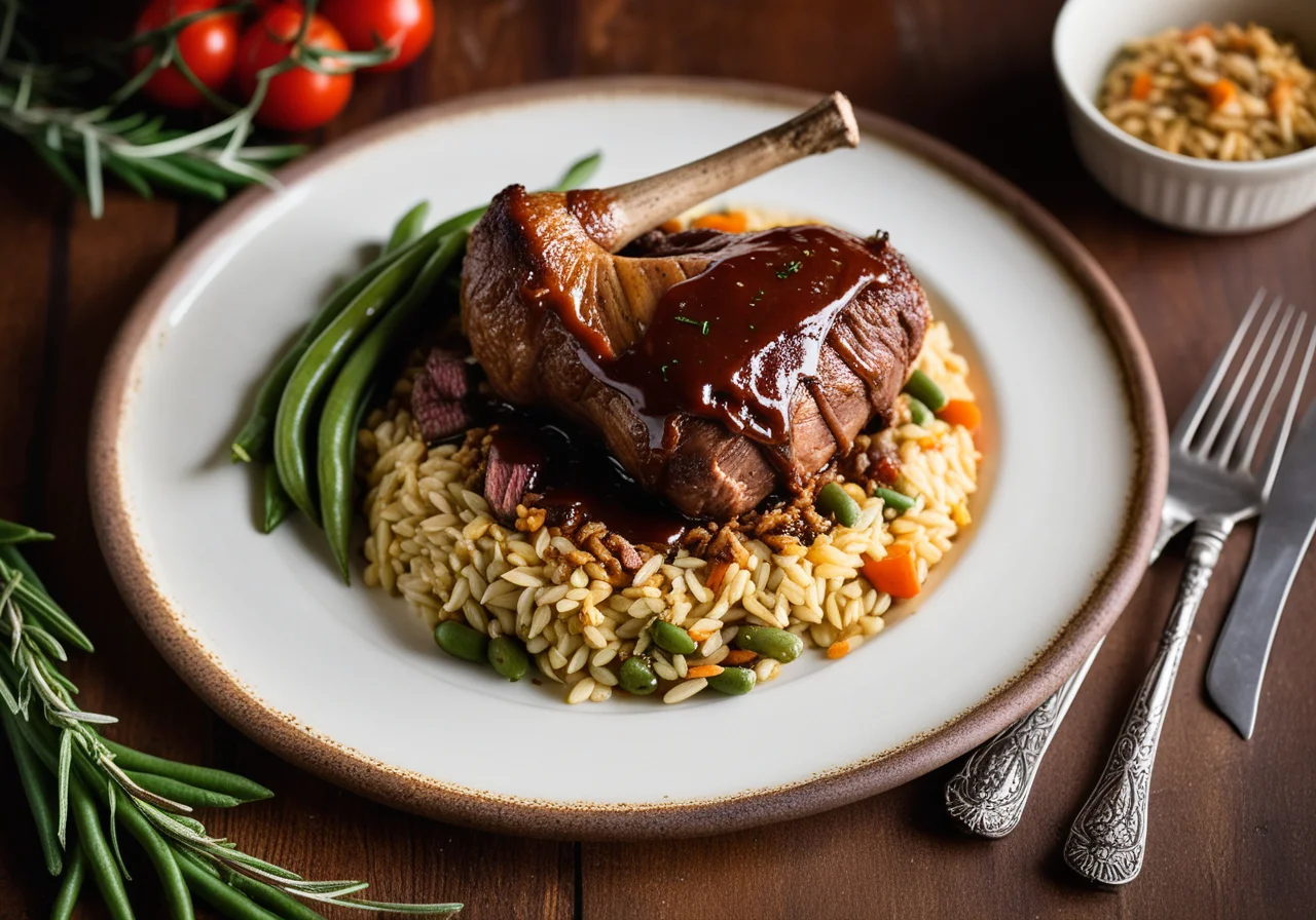 Lamb Shank with Orzo and Green Beans