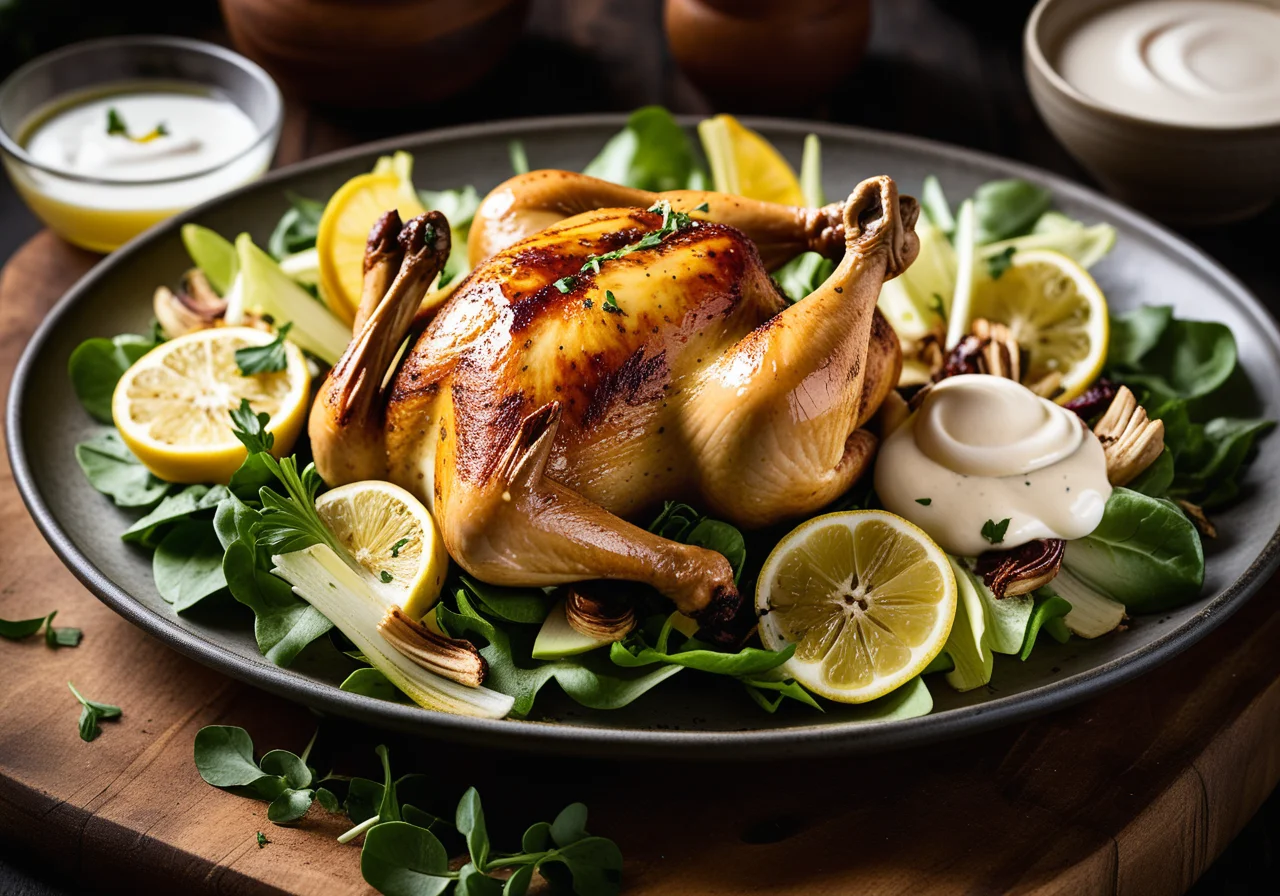 Spicy Lemon Roasted Chicken with Salad