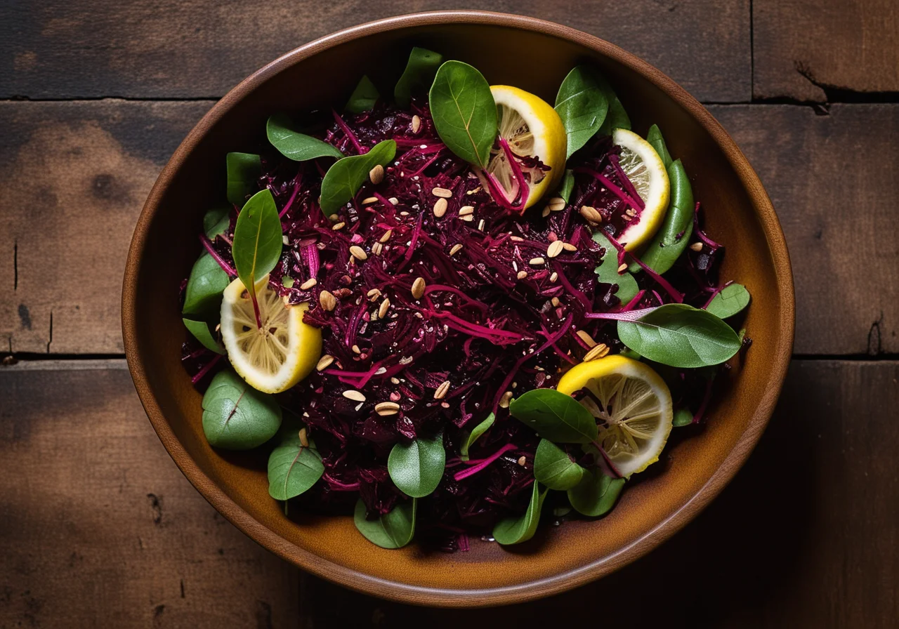 Red beet leaf salad