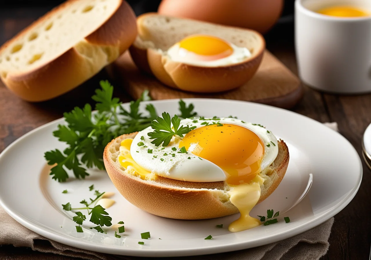 Baked Eggs in Bread Rolls with Herbs
