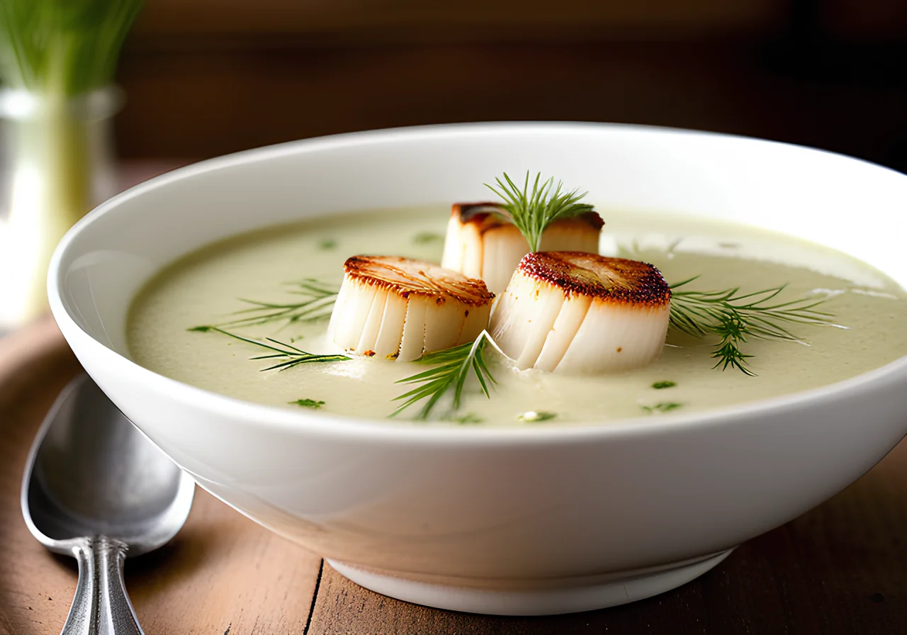 Fine Fennel Cream Soup with Scallops and Saffron