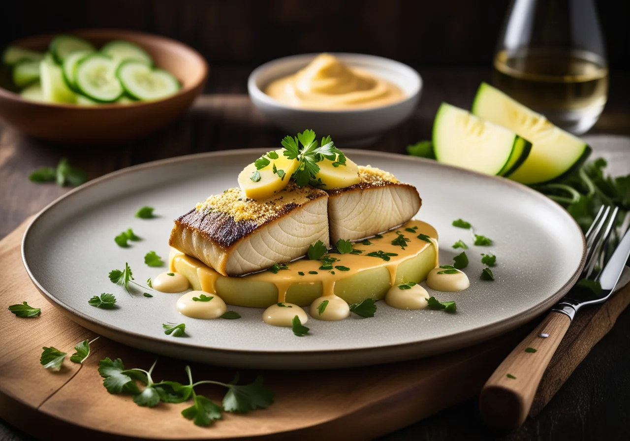 Sea bass in batter with potato-cucumber salad