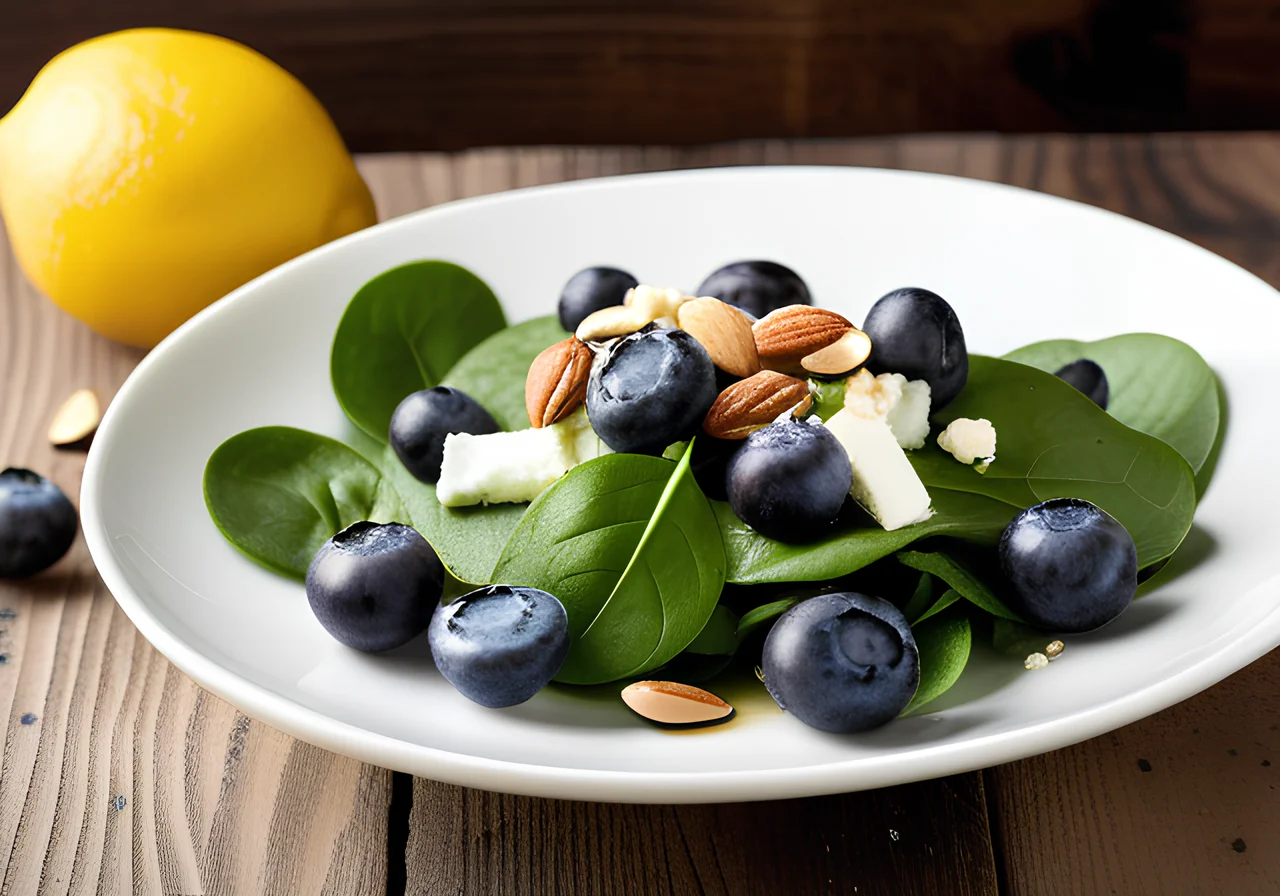 Spinach Salad with Blueberries, Almonds and Feta