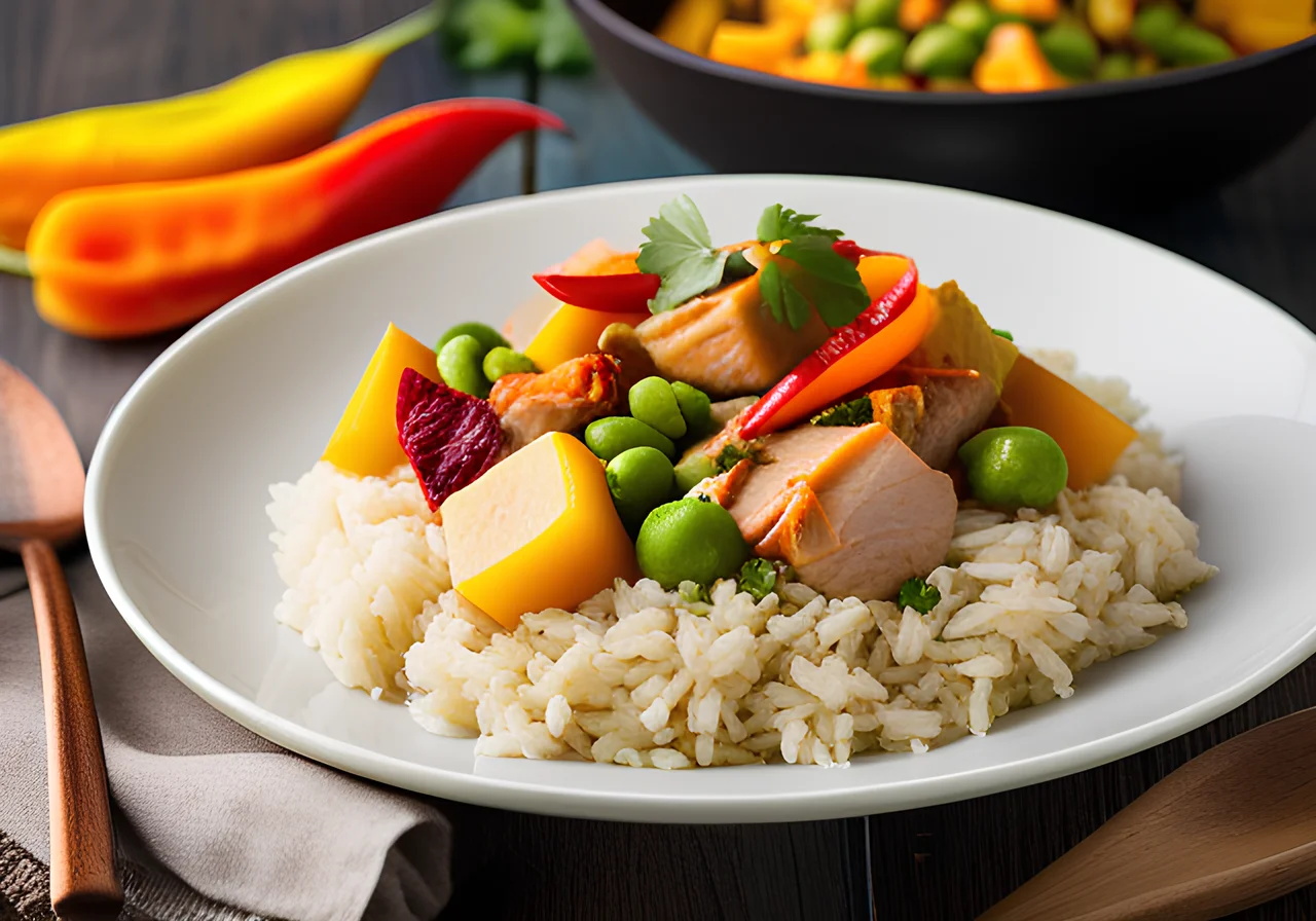 Turkey Mango Pepper Curry with Edamame Rice