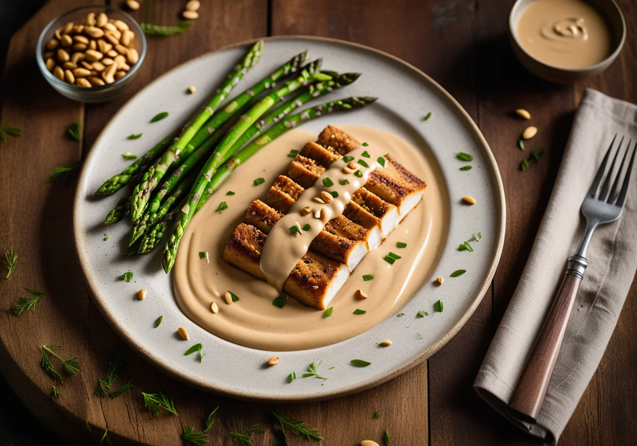 Waller in Erdnusspanade mit Spargel